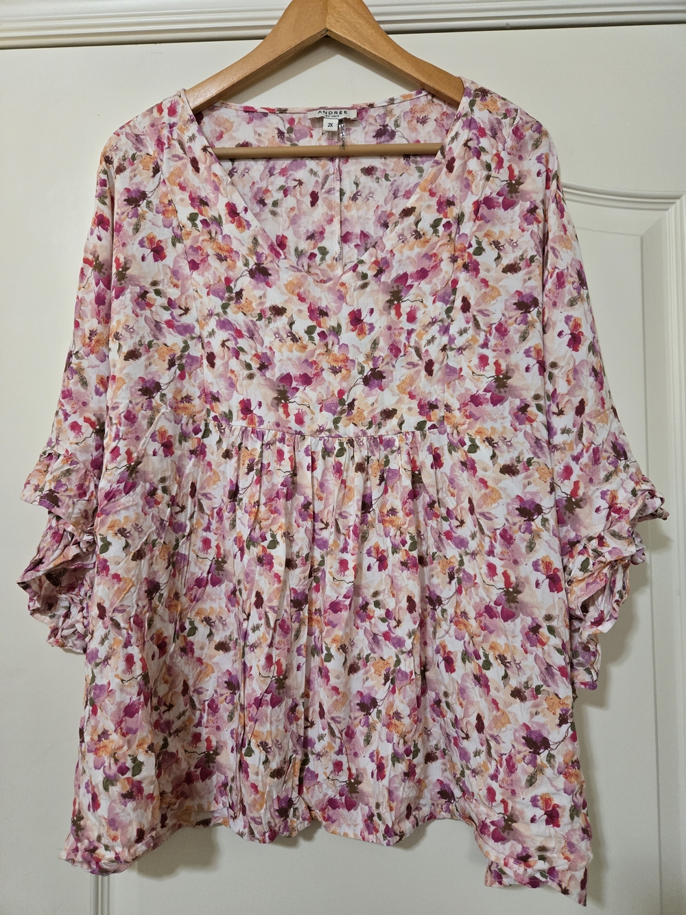 Andree Pink Floral V-Neck Blouse